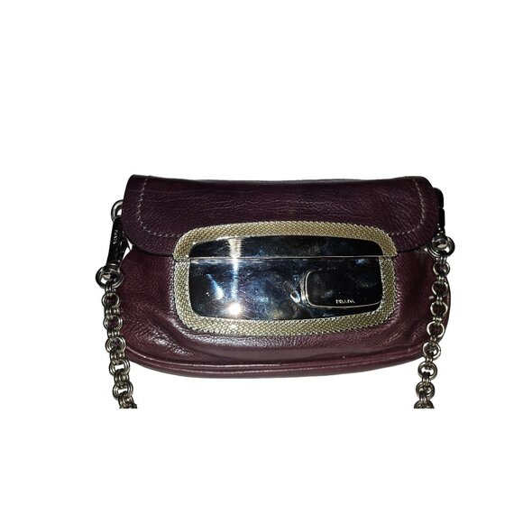 Prada Purple Lambskin Leather Shoulder Bag Mirror Chain Bag w Chain Strap - Picture 3 of 12